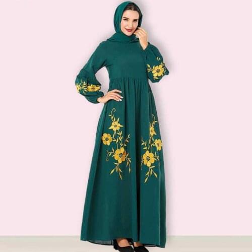 Abaya Dubai Dignified Oversized Size Womens Green Embroidered Back Zipper Arabian With Turban Jalabiya Dress Muslim Clothes