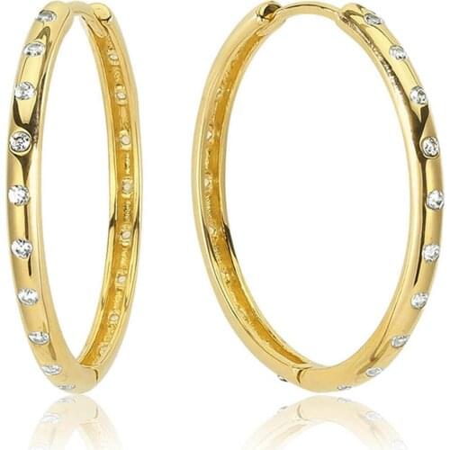 Valori Jewels Large Stylish Hoop, Zirconia White Gemstone, Gold Plated, Sterling Silver Charm Earring