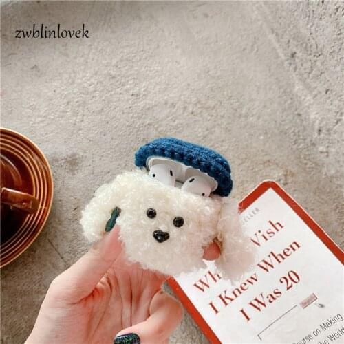Keychain Cute Cartoon Plush Dog Keychain Keyring For Earphone Protection Case For Airpods 1 2 Headphone Shockproof Cover Trinket