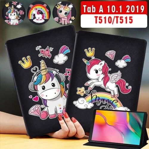 Tablet Case for Samsung Galaxy Tab A 10.1 Inch 2019 T510/T515 Cute Unicorn Cartoon Pattern Series Protective Cover + Stylus