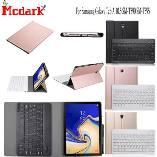 Mcdark For Samsung Galaxy Tab A 10.5 SM-T590 SM-T595 Tablet Case Fold Stand Leather Cover Detachable with Bluetooth Keyboard