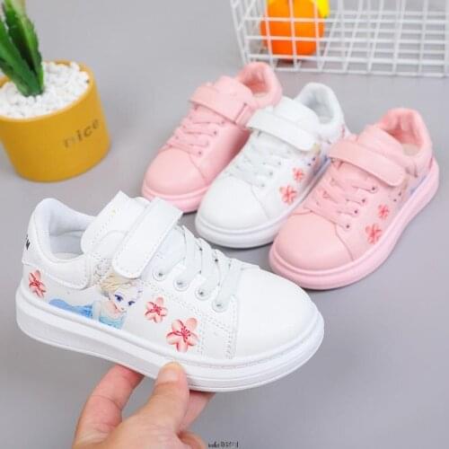 Children Shoes Casual Girl Princess Frozen Elsa Sneaker Kids Shoes For Girls Non-slip Loafers Classic White Sport Shoes Autumn