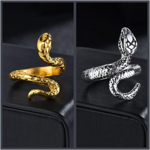 Gothic Animal Ring Vintage Adjustable Open Size Exaggerated Silvery Gold Metal Snake Rings for Women Men Anillos Jewelry
