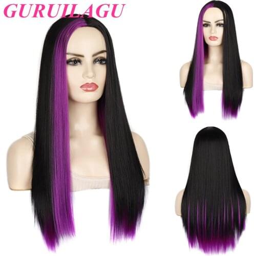 GURUILAGU Long Straight Wigs For Women Natural Middle Part Colored Synthetic Hair Wigs For Black Women New Cosplay Wig Long