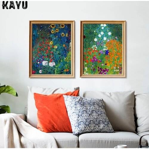 Gustav Klimt Bauerngarten Landscape Canvas Painting Wall Art Pictures Farm Garden with Sunflowers Posters and Prints Home Decor