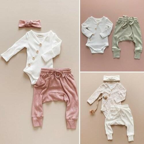 2Pcs Toddler Baby Boys Tops Knit Striped Long Sleeve Romper Pants Pajamas Set Sleepwear Age For Baby 0-18 Months