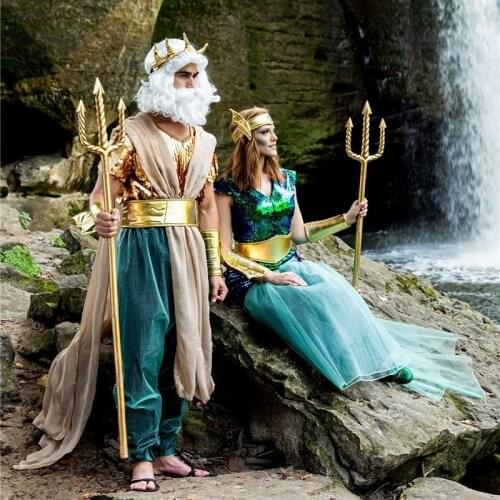 Halloween Costumes for Men Women Ancient Egypt Egyptian Cleopatra Dress Cosplay Couples Neptune Fancy Carnival Party Costume