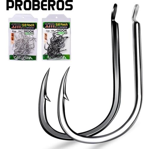 PROBEROS 30Pcs High Carbon Steel Offset Barbed Fishhooks 11#-20# Flat Carp Fishing Hooks Single Jigging Hooks Accessories Tackle