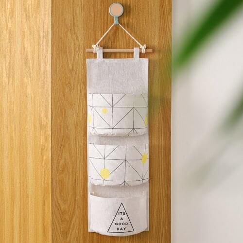Linen Fabric Closet Wall Hanging Hanger Mounted Sundries Storage Bag Organizer Holder Kawaii Cute Toys Rangement Home Accessory