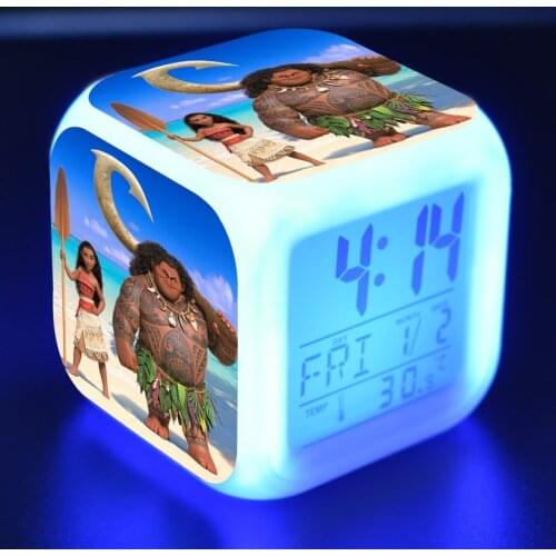 Moana Kids Alarm Clock Cute Colorful LED Luminous Alarm Clock Digital Clock Electronic Gadgets Disney Anime Figure Toys Gifts