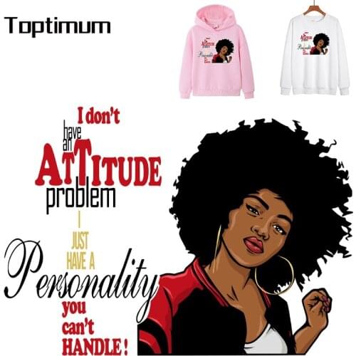 Fashion afro lady with quotes color applique Iron-on transfers for clothing heat transfer stickers iron on patches Washable