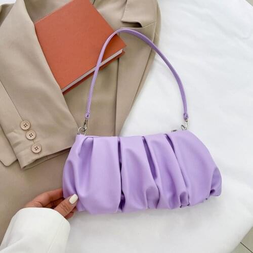 Fashion Pleated Shoulder Handbag Women Solid PU Elegant Underarm Cloud Bags For Women сумка на плечо кожаная сумка