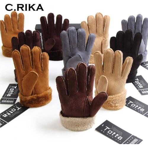 Free shipping fashion winter gloves men women winter fur velvet thick couple warm faux leather gloves outdoor winter gloves men