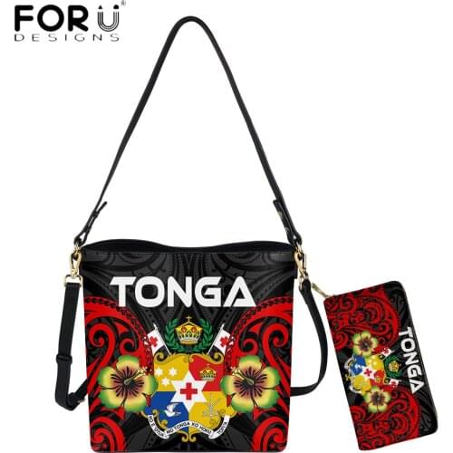 FORUDESIGNS New Fashion Women Bucket Bags Tonga Polynesian Rasta Hibiscus Flower Design Female Casual Pu Leather Messenger Bolsa