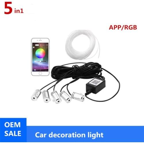 New 6M Sound Active RGB LED Car Interior Light Multicolor EL Neon Strip Light Bluetooth Phone Control Atmosphere Light 12V