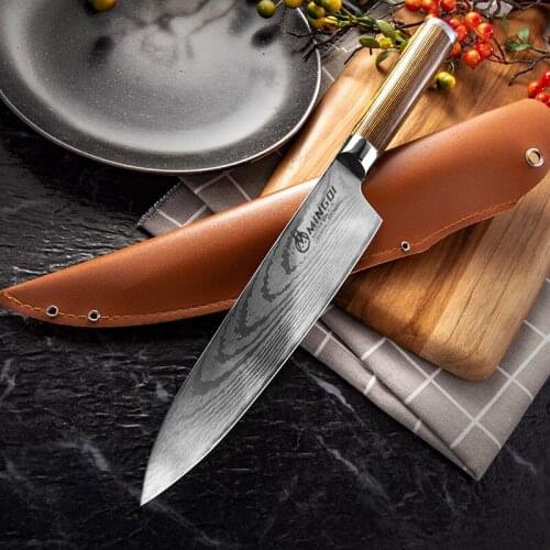 8inch Patterned Kitchen Stainless Steel Western Style Chef Knife Household Slicing Meat Cleaver Cuisine Sashimi Sushi Knives