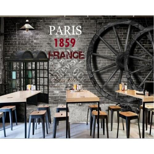 Beibehang Classic fashion personality wallpaper nostalgic retro brick wall wheel phone booth background wallpaper for walls 3 d