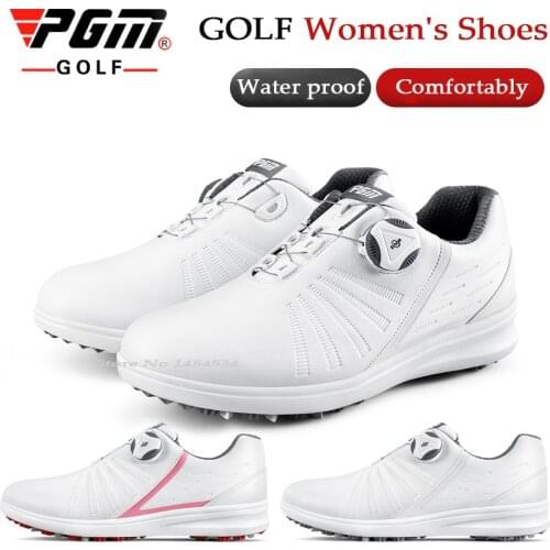 PGM Womens Waterproof Shoes Knob Shoelaces Microfiber Leather Golf Summer Lady Sneakers Anti-Slippage Studs Tennis Breathable