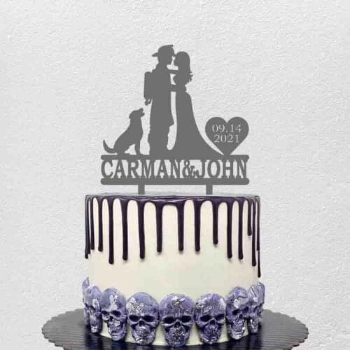 Personalized Firefighter Groom and Bride Wedding Cake Topper Custom Couples Name Wedding Date Firefighter Wedding Topper YC215