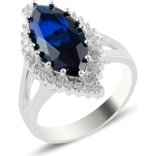 Silverlina Silver Sapphire Zircon Engagement Ring