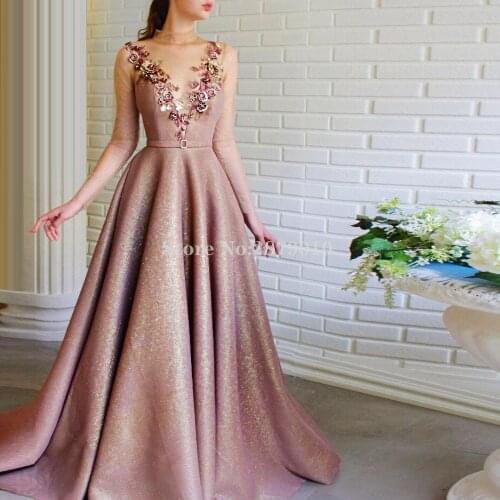 Bling Round Neck Evening Dress A-Line Floor-Length Prom Dress Applique Turkish Kaftans Formal Dress Pageant Dress Plus size