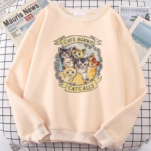 Cute Cats Against Catcalls Autumn Sweatshirt Loose Hot Sale Clothing High Quality Hoodie For Male Comfortable Tracksuit For Men