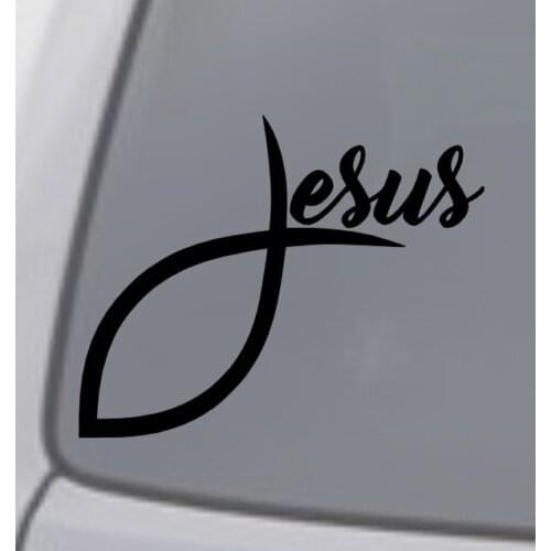 JESUS FISH Vinyl Decal Sticker Window God Christian Symbol Cross 15cm
