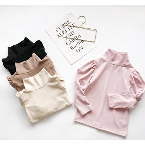 FOCUSNORM 1-8Y Princess Infant Baby Girls T Shirts Sweatshirts Tops Solid Long Puff Sleeve Turtleneck Pullover Outfits 4 Colors