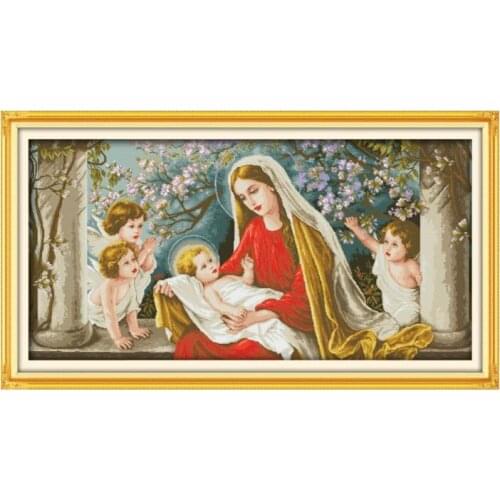 Cross stitch Virgin and the Son, Jesus Handmade DIY Needlework Sewing Furniture Embroidery Dramatic Home Decor