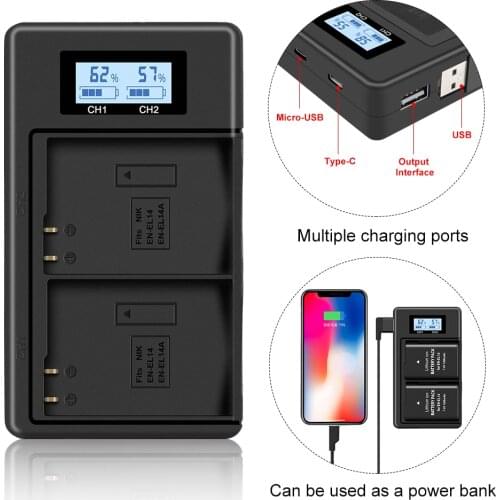 EN-EL14 Charger LCD USB Digital Display Charger for Nikon EN-EL14a D5600 D3400 D3300 D3200 D3100 D5100 D5500 D5200 D5300 P7800