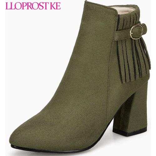 Lloprost ke Tassel zipper ankle boots for women fashion thick high heel shoes autumn winter womens boots big size 35-50 D41