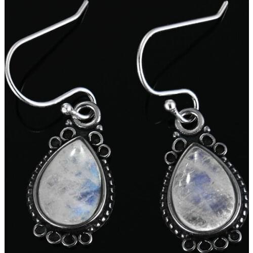 Simple Water Drop Shape 8x11MM Moonstone 925 Silver Dangle Earrings Women Jewelry Gift Dropshipping Wholesale