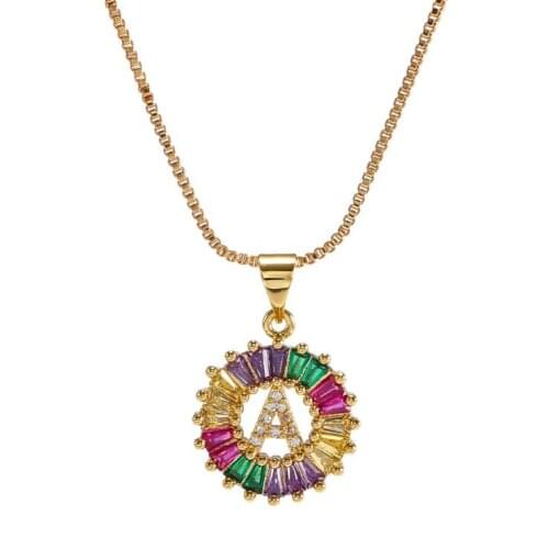 2020 New ZA Fashion 26 English Alphabet Pendants Necklaces Women Luxury Crystal Rhinestone Circle Letter Necklace Female Golden