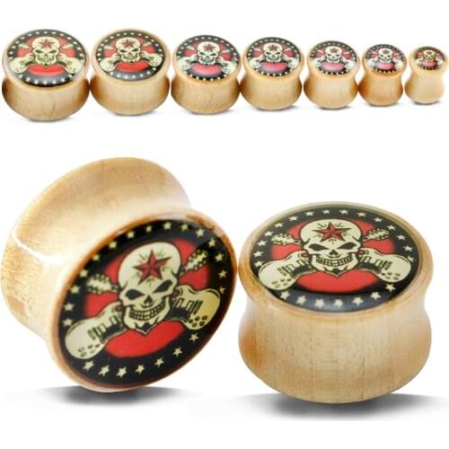 1 Pair 8~25mm Double Flared Ear Plugs And Tunnels Punk Skull Solid Wood Ear Tunnel Plugs Gauges Expanders Ears Piercing Jewelry