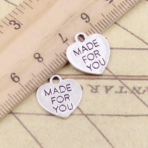 20pcs Charms Heart Made For You 16x16mm Tibetan Silver Color Pendants Antique Jewelry Making DIY Handmade Craft