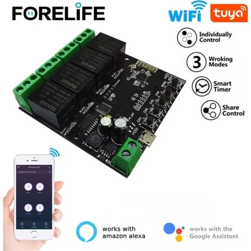 Tuya DIY WiFi 4CH Wireless Switch Module Relay Smart Home Smart Life APP Timing Remote Control Vocie for Alexa Google Home