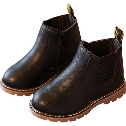 Children Fashion Ankle Boots Spring/autumn Toddler Girls Chelsea Boot with Zip Kids Boys Snow Boots PU Leather Sneakers Botas