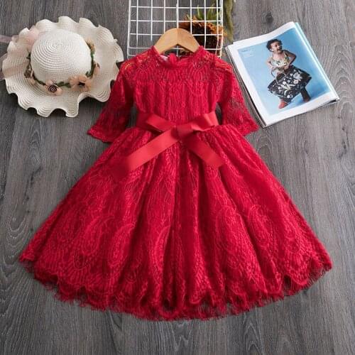 Kids Dresses For Girls Long Sleeve Snowflake Lace Dress Birthday Party Vestido Children Princess Dress Holiday Clothes Wear 3-8T