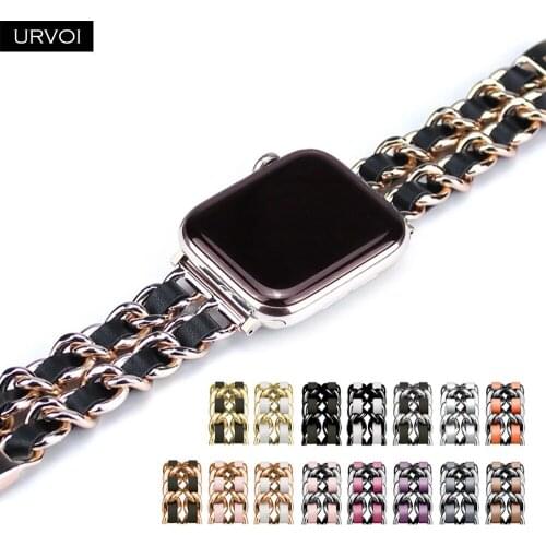 URVOI elegance chain band for Apple Watch 6 SE 5 4 3 2 1 Swift Leather strap for iwatch belt link design classic bracelet style