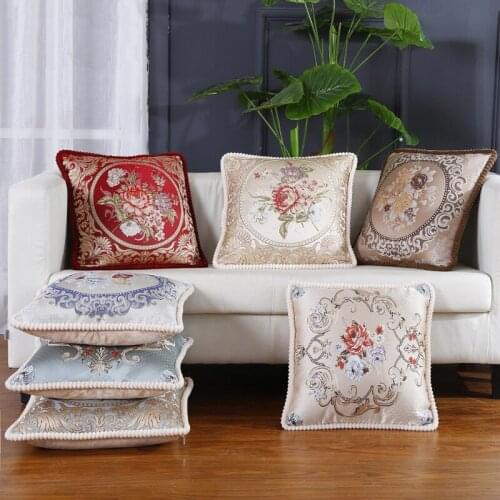 European Style Jacquard Knitting Cushion Cover Villus Edge Decorative Throw Pillow Cover Plaid Printed Bedding Home Decor