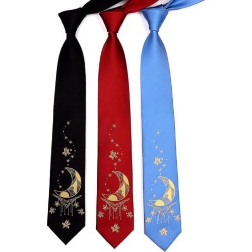 Free Shipping New Male Original Design Star Moon Black Bronzing Embroidered Tie Female Students Uniform Personality Gift Necktie