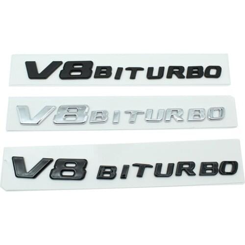 Chrome/Black V8 BITURBO Car Fender Side Emblem Rear Trunk Lid Badge for Mercedes Benz AMG 2017-2021