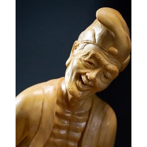 Escultura china de madera de boj, 21cm, Feng Shui, estado de Buda de madera, monje loco, decoración del hogar