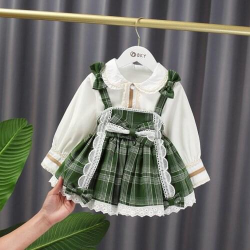 2pcs Infant Baby Girls Clothing Set Cute Shirt Tutu Dress Suit Plaid Pleated Birthday Christmas Cotton Party Outfits For Toddler