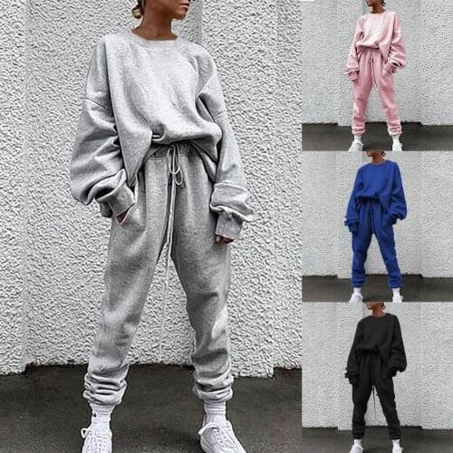 Fashion Women Sportwear Sets Outfits Pullover Casual Solid Color Long Sleeve Loose Blouse Pants Autumn Winter Tracksuit Outfit O