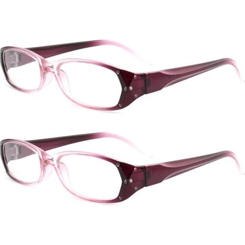YOUTOP 2 Pack of Womens Fashion Pink Purple Oval Full-rim Reading Glasses Lightweight Fashion Casual Eyeglasses 1.0-3.5 Readers