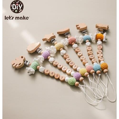 Lets make Crochet Candy Beads Pacifier Chain Animal Pendant Pacifier Accessories Wooden Baby Teether Baby Care