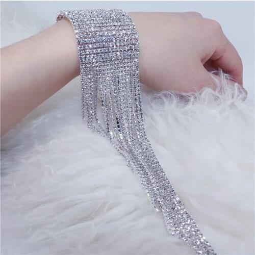 Fashion Full Rhinestone Bracelet Hand Jewelry Bridal 2021 Shiny Long Tassel Crystal Bracelets & Bangles Wedding Jewellery