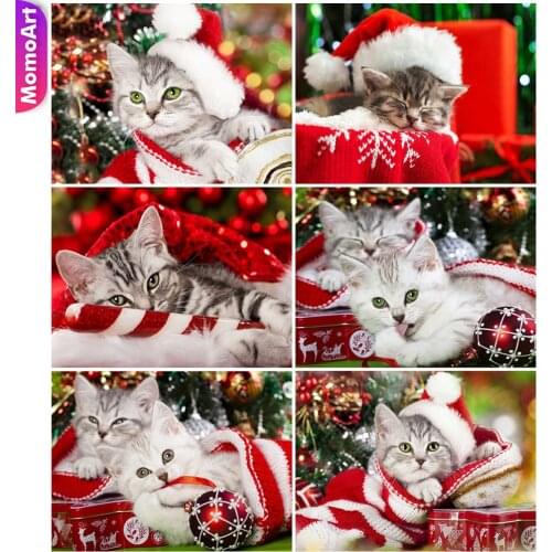 MomoArt Diamond Painting Animal Picture Of Rhinestone Diamond Embroidery Cat Cross Stitch Set Mosaic Christmas Handmade Gift