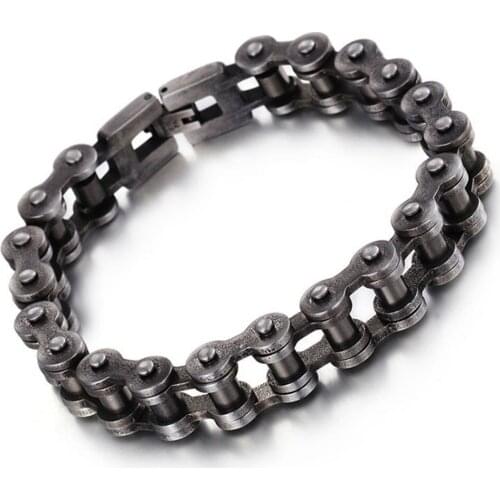 12.5mm Wide Vintage Cool 316L Stainless Steel Brushed Black Motor Bike Chain Jewelry Mens Boys Bracelet Bangle 9inch(23cm) Hot